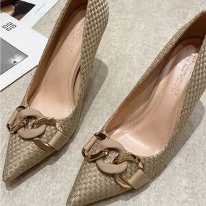 Amazon Beige Woven Chain Heels